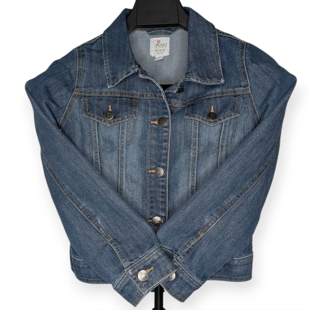 Children’s Place Est. 1989 Girls Jean Jacket XL (14) Blue Denim Button-Front EUC